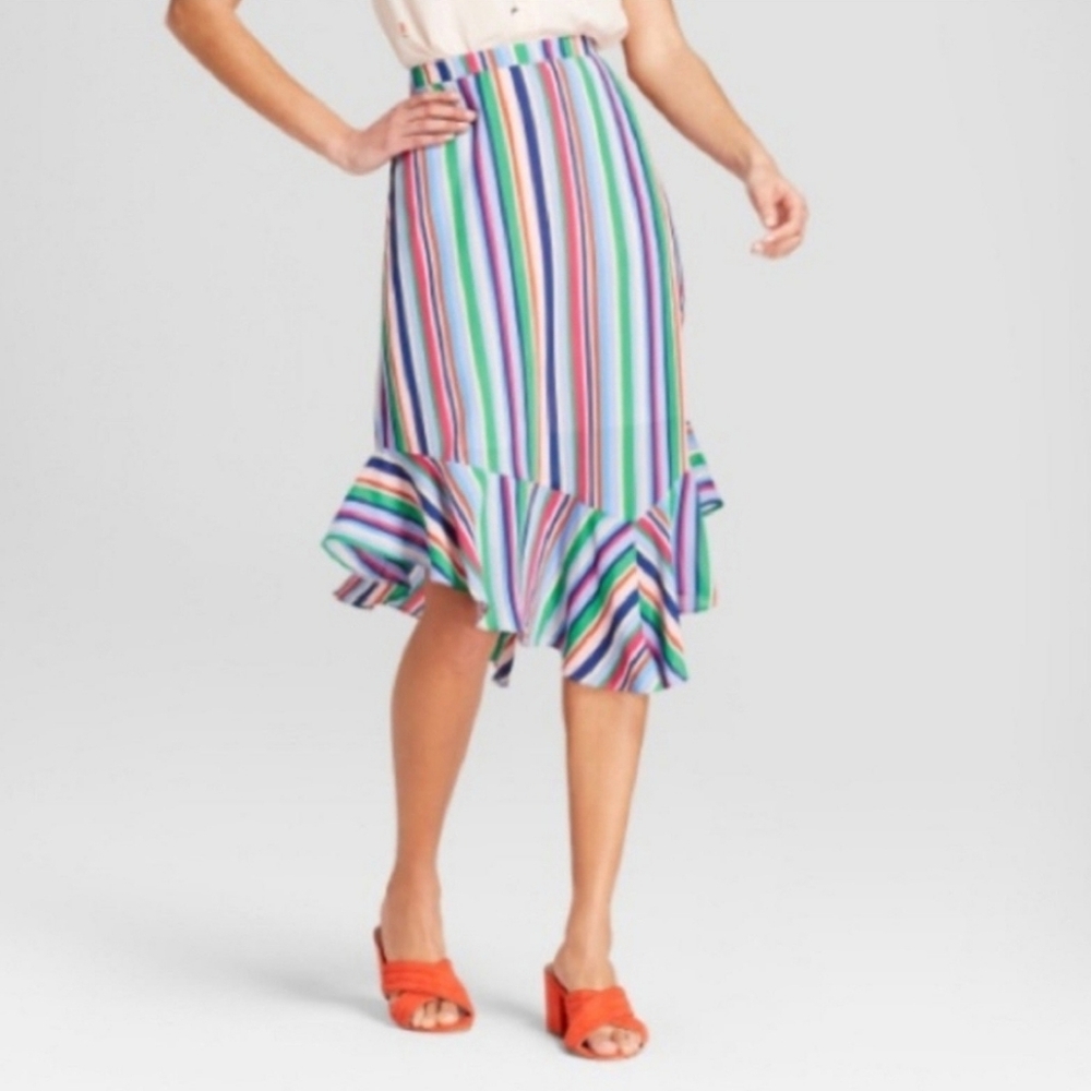 A New Day Rainbow Stripe Asymmetrical Spring Skirt Size Small